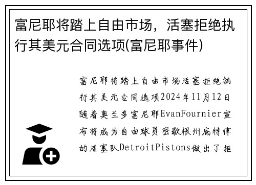 富尼耶将踏上自由市场,活塞拒绝执行其美元合同选项(富尼耶事件)