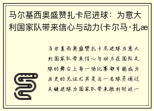 马尔基西奥盛赞扎卡尼进球:为意大利国家队带来信心与动力(卡尔马·扎比)