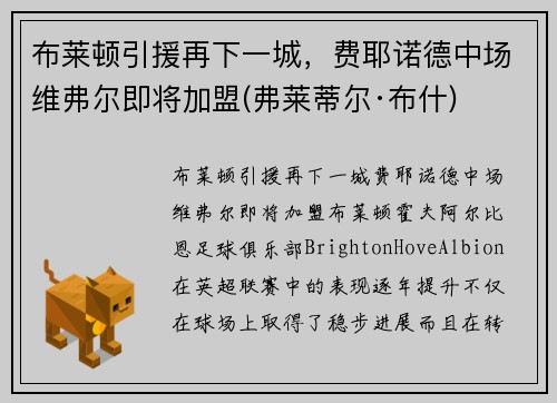 布莱顿引援再下一城，费耶诺德中场维弗尔即将加盟(弗莱蒂尔·布什)